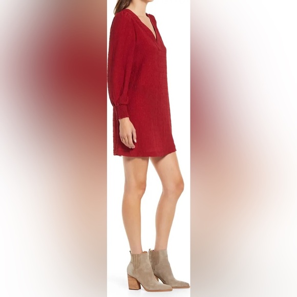 BB Dakota x Steve Madden Ruston Textured Long Sleeve Minidress Burgundy - Picture 3 of 6